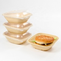 Bol de nourriture carré de 32 oz assiettes jetables à emporter récipient en plastique carré avec couvercle récipient jetable