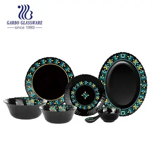 Factory price opal glassware dinnerware 33PCS black opal glass dinnerware custom elegant tableware black opal glass dinner set