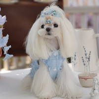 Robe pour animaux de compagnie en polyester respirant et confortable, coupe princesse, bleu uni, pour petits chiens, personnalisable, vente en gros transfrontalière