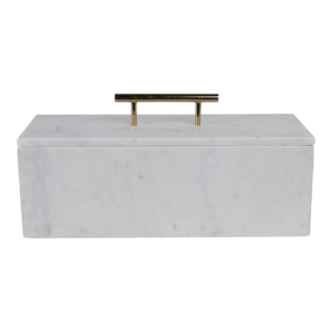Scatola portaoggetti rettangolare in marmo con maniglia in metallo per decorazioni per la casa, portaoggetti per gioielli e ricordi - Product Image 1