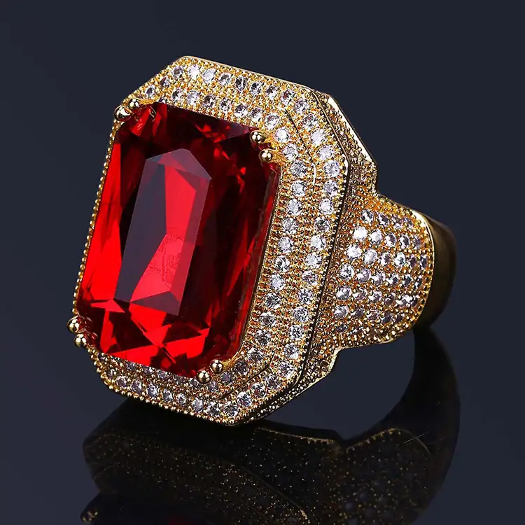 18k 골드 CZ 다이아몬드 루비 반지 이슬람 루비 반지 디자인