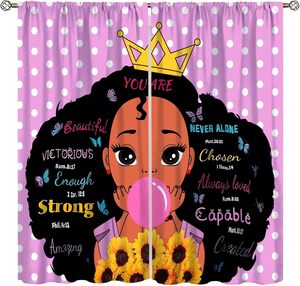 Cortinas para Niñas con Diseño de Princesa Negra Africana, Decoración de Ventanas para Dormitorio, Cortinas Rosas con Diseño de Bailarina, 2 Paneles - Product Image 5