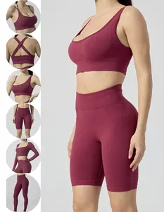 Fitness & Yoga Wear 6PCS Cor Sólida Seamless Activewear Esportes Lazer Suit Ginásio Workout Conjuntos Para As Mulheres