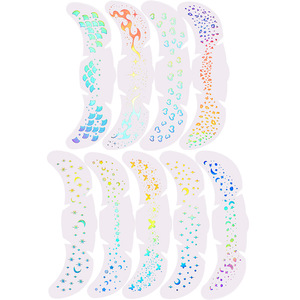 Pegatinas temporales de tatuajes faciales con purpurina, impresión digital, película PET, accesorios de maquillaje para fiestas, talla única, impermeables hasta 1 semana - Product Image 2