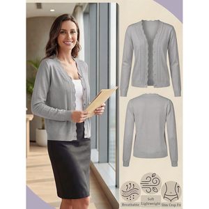 Womens <b>Cardigan</b> Sweaters Long Sleeve Casual Button Down V Neck Open Front Hollow Lightweight Knit Clothes 2026 - Product Image 3