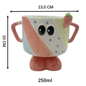 250ml <b>Ceramic</b> Icecream <b>Cup</b> 3D Mug Hand-Painted Cute Strawberry with Embossed Handle American Style Design for Presents - Product Image 4