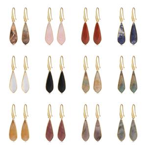 Pendientes de Piedra de Ágata Facetada en Forma de Gota con Borde Dorado de Acero Inoxidable Dorado de 36 mm, Joyerí<span class=keywords><strong>a</strong></span> de Piedras Preciosas para Mujer, Regalo para Amiga - Product Image 1