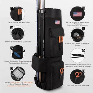 Bolsa de Pesca con Muestra Gratis, Bolsa de Almacenamiento Grande de 81L Resistente al Agua, Estuche para Cañas con Capacidad para 6 Cañas y Carretes, Bolsa de Pesca Plegable, Regalos de Pesca - Product Image 3