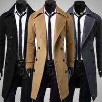 Pardessus Long d'Hiver pour Homme en Mélange de Laine à Double Boutonnage