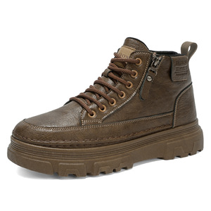 Bottes décontractées montantes pour hommes, style OEM, à semelle épaisse, en similicuir avec fermeture éclair latérale, pour la mode quotidienne et la marche en extérieur - Product Image 1