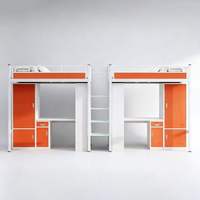 Lit mezzanine en métal pour une personne avec armoire intégrée et bureau d'étude pour dortoir, chambre, enfants, adolescents, adultes