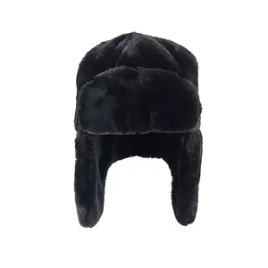 Solid color fake fur winter hats earflap outdoor winter warmer polar fleece lining hat