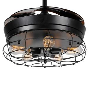 <span class=keywords><strong>Ventilateur</strong></span> de plafond <span class=keywords><strong>vintage</strong></span> de 42 pouces avec lumières, lustre industriel, télécommande, lampe à 3 vitesses, luminaire rétractable - Product Image 3