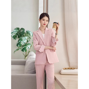 Pink Long Sleeve Blazer And Trousers Two Piece Set Women's Suit Formal Anti Wrinkle Worsted Commute Spring Autumn Winter - Product Image 3