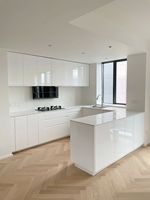 Buffet avec extension îlot en MDF blanc, tiroirs et portes - Fabrication OEM sur mesure, directement de l'usine