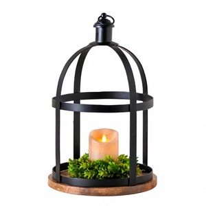 Round Handmade Iron <b>Candle</b> <b>Lantern</b> <b>Black</b> Color For Home Wedding Holiday Lighting Decoration Hanging & Floor <b>Lanterns</b> - Product Image 1