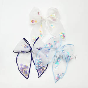 夏季亮片摇床寓言女孩美人鱼薄纱网眼蝴蝶结彩虹摇床蝴蝶结生日蝴蝶结 - Product Image 4