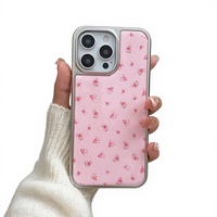 Étui de téléphone antichoc en TPU avec cadre argenté, motif floral rose, style Ins, avec cordon et nœud pour 17 Pro Max