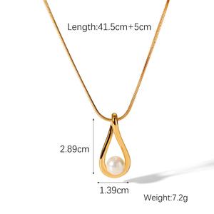 Colliers pendentifs en chaîne serpent en acier inoxydable plaqué or fin, décoration en perles, pendentif en forme de goutte d'eau creux - Product Image 6