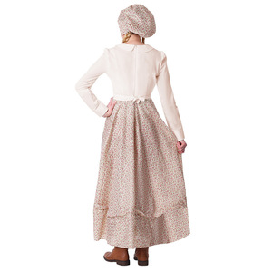 Disfraz de sirvienta para mujer, falda floral de algodón beige para adultos, delantal, sombrero, vestido de Cosplay para Halloween, envío directo - Product Image 2
