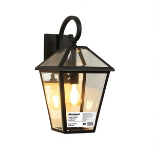 Lámpara de pared para exteriores resistente a la intemperie de 10 pulgadas en aluminio negro con cristal transparente para porche. - Product Image 1