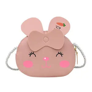 Colorful PU Mini Animal Coin Purse Cartoon Bunny Tiger Kids Messenger Bag Small Handbag Single Shoulder Bags For Girls