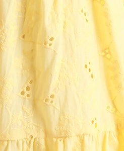 Mới Phong Cách Cô Gái Nhỏ Màu Vàng Thêu Thiết Kế Rỗng Ăn Mặc Ruffle Giản Dị Bé Gái Áo Dài - Product Image 5