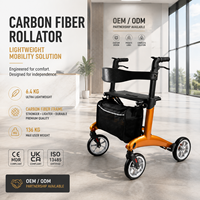Déambulateur pliant en fibre de carbone avec siège, largeur 65,5 cm, 6,4 kg, capacité 136 kg, certifié CE UKCA ISO 13485