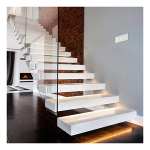 Escalera flotante en forma de I para renovaciones del hogar Escalera de madera Apartamento moderno personalizado Escaleras rectas con barandilla de vidrio - Product Image 6