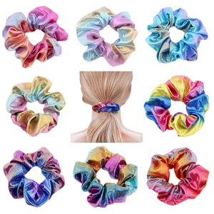Hai Mặt Gradient Laser In Vải Tóc Scrunchies <span class=keywords><strong>Bling</strong></span> <span class=keywords><strong>Bling</strong></span> Cầu Vồng Phản Quang Kim Loại Đàn Hồi Tóc Ban Nhạc Bán Buôn - Product Image 3