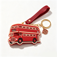 Porte-clés personnalisé en PVC rigide, bus à deux étages vintage, porte-clés avec logo personnalisé, souvenir cadeau