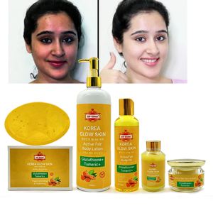 Conjunto de Clareamento de Pele OEM Korea <span class=keywords><strong>Glow</strong></span> com Óleo de Cúrcuma, Loção Corporal, Creme Facial e Glutationa para Pele Escura - Product Image 4