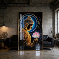 Factory Direct Sales Large LED Wall Art Living Room Office Hotel Landscape Frame Blue Buddha Statue Crystal Porcelain Painting