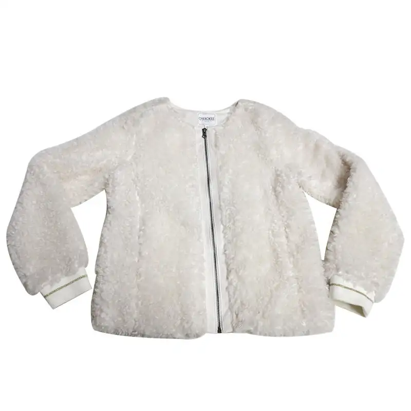 Girl's Lamb Coat Zippered Round Neck Jacket Top Girl's Winter Coat