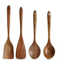 Ensemble d'ustensiles de cuisine en bois de teck ZHENNENG, spatule en bois, louche à soupe, cuillère de cuisine, cuillères à salade, ustensiles de cuisine naturels et écologiques