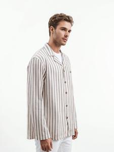 <span class=keywords><strong>Pigiama</strong></span> da <span class=keywords><strong>Uomo</strong></span> in Misto Lino a Righe Personalizzato, Set con <span class=keywords><strong>Camicia</strong></span> a Maniche Lunghe e Pantaloni Lunghi per Adulti - Product Image 2