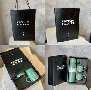 Ensemble cadeau de thermos de 500 ml en acier inoxydable 304, 1 bouteille avec 3 tasses, cadeau d'affaires, thermos avec boîte cadeau de luxe - Product Image 4