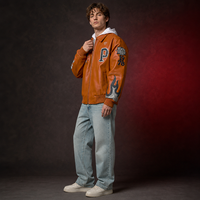 Veste en cuir pour homme Mengtu avec logo brodé personnalisé, style streetwear, haute qualité, coupe-vent, imperméable, style varsity racing