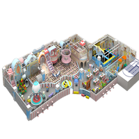Aire de jeux intérieure commerciale sur le thème de l'horloge pastel, avec piscine à balles océaniques et zone de jeu de rôle, pour centre commercial et FEC