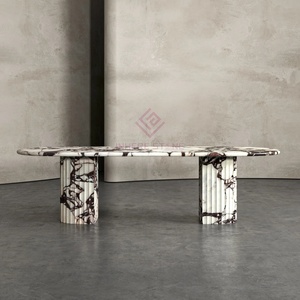 Hoa hồng đỏ bằng đá cẩm thạch sang trọng bàn ăn với rãnh cột cơ sở tùy chỉnh đồ nội thất bằng đá - Product Image 5