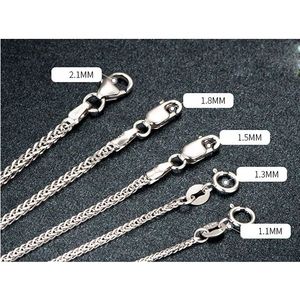 Cadena de Oro Blanco de 18K Sólido de Lujo de 1.1mm, 2.1mm, 2.5mm, Diseño Trenzado Tipo Trigo, Joyería de Marca - Product Image 2