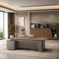 Set di Mobili per Ufficio Direzionale MFC, Sedia Direzionale in Pelle, Mobile Laterale in Legno di Noce