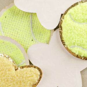 Patchs en chenille brodés thermocollants, motif étoile de baseball jaune, avec bordure dorée pailletée, pour la décoration de vêtements et de sacs - Product Image 2