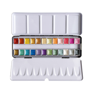 Juego de 24 pinturas de acuarelas metálicas con pincel, pigmento perlado y brillo, caja de lata - Product Image 2