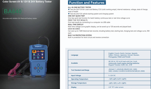 Herramienta Automotriz BA-640 OBD2 y para Baterías, con Función de Impresión, Multi-idioma, Protección Integrada - Product Image 6