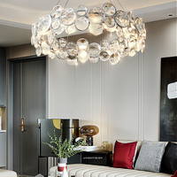 Nouveau lustre rond en cristal à bulles de luxe léger, lampe de plafond artistique minimaliste haut de gamme pour salon, chambre à coucher