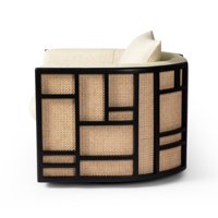 Fauteuil pivotant moderne et minimaliste en tissu beige, ensemble design avec cadre noir, durable, pour salon de luxe et projets de villas