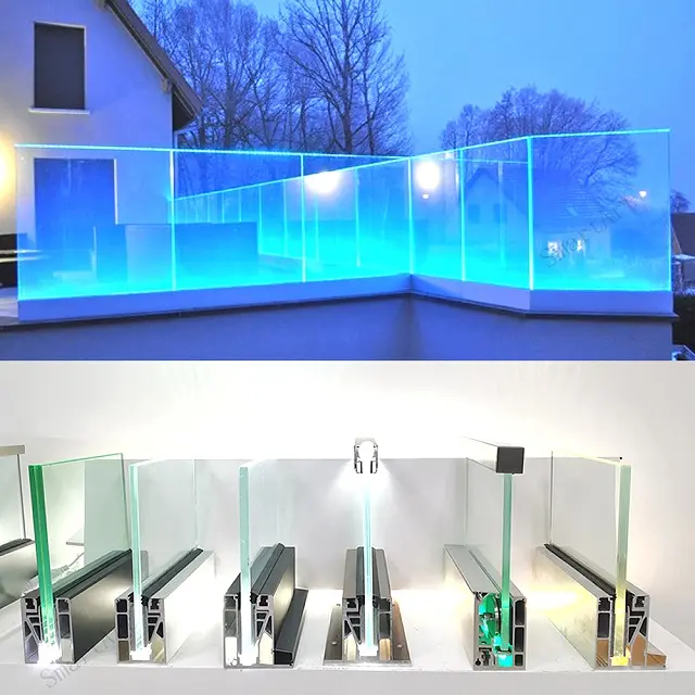 Nieuwe Ontwerp Aluminium U Kanaal Frameloze Glazen Balustrade Voor Balkon Balustrade