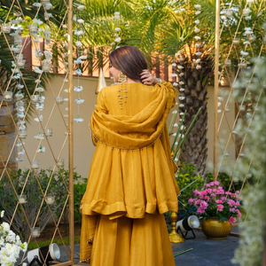 Mustard Yellow Silk Satin Ethnic <b>Shawl</b> Set With Rhinestone Embellishment Traditional Indian Pakistani <b>Wedding</b> Wear Women's Sprin - Product Image 6