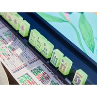 Garten-Insekten-Mahjong-Set: Florale Tischmatte mit Marienkäfer, Biene und Schmetterling – Geprägte, durchscheinende Jade-Acryl-Mahjong-Steine